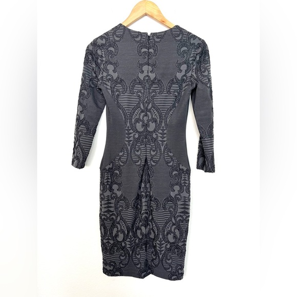 Vintage 90s Y2K Brocade Print Stretchy Knit Bodycon Mini Dress Gray Size Small - Picture 5 of 7